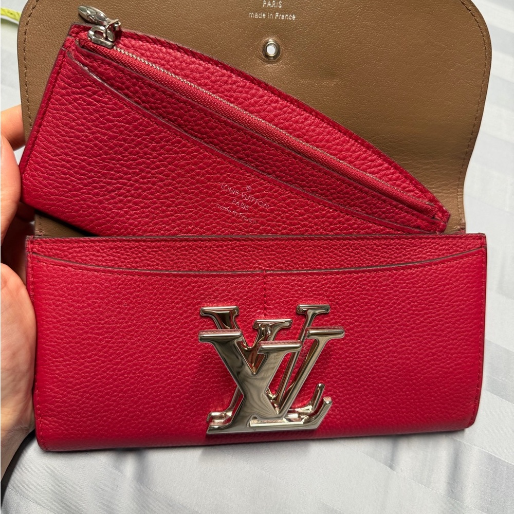 Louis Vuitton vivienne 2 In 1 long wallet red/pink veau cachemire leather